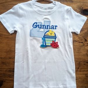 "Gunnar" embroidered beach theme 4th birthday shirt, size 5T NWOT